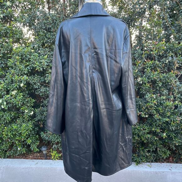 Kenneth Cole New York Faux Leather Buttery Soft Black Trench Overcoat Large - Picture 3 of 8